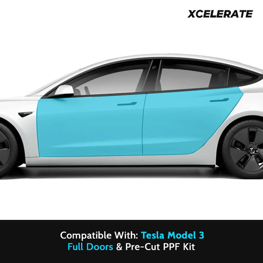 Compatible with Tesla Model 3 (2017-24) Full Doors PPF Kit TPU Pre-Cut Paint Protection Film Clear Bra