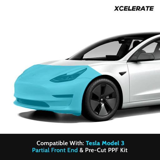 Compatible with Tesla Model 3 (2017-24) Partial Front End PPF Kit TPU Pre-Cut Paint Protection Film Clear Bra - Tools Included