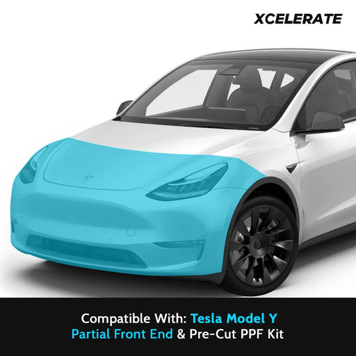 Compatible with Tesla Model Y (2020-24) Partial Front End PPF Kit TPU Pre-Cut Paint Protection Film Clear Bra - Tools Included