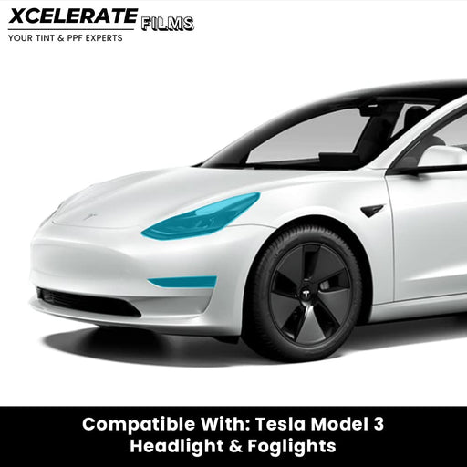 XCelerate Films Compatible with Tesla Model 3 (2017-23) Headlight & Fog Light PPF Kit TPU Pre-Cut Paint Protection Film Clear Bra - Tools Included