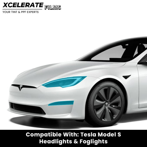 XCelerate Films Compatible with Tesla Model S (2021-23) Headlight & Fog Light PPF Kit TPU Pre-Cut Paint Protection Film Clear Bra