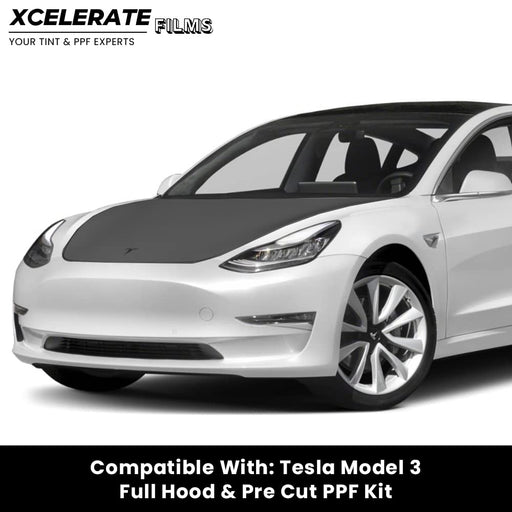 XCelerate Films Compatible with Tesla Model 3 (2017-23) Full Hood PPF Kit TPU Pre-Cut Paint Protection Film Clear Bra - Tools Included