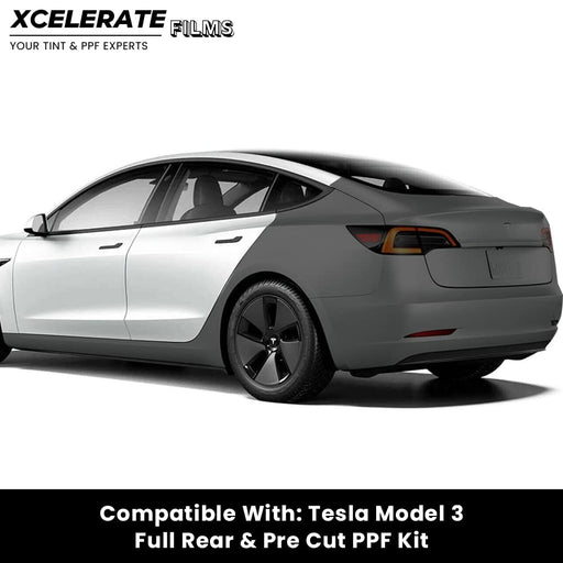 XCelerate Films Compatible with Tesla Model 3 (2017-23) Full Rear End PPF Kit TPU Pre-Cut Paint Protection Film Clear Bra - FREE Piece Included