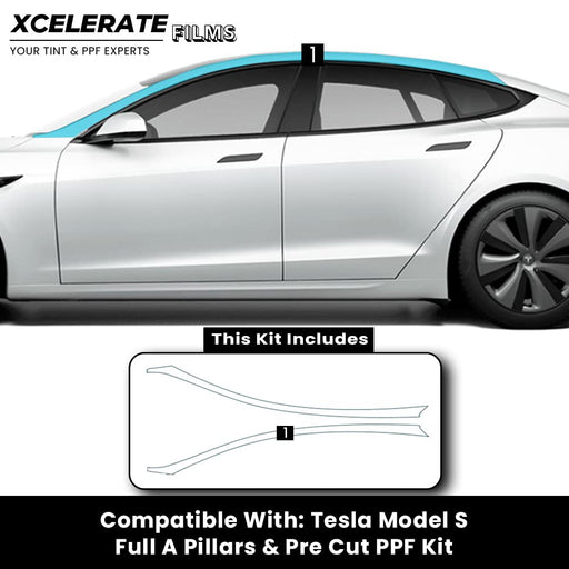 XCelerate Films Compatible with Tesla Model S (2021-23) A Pillers PPF Kit TPU Pre-Cut Paint Protection Film Clear Bra - Tools Included